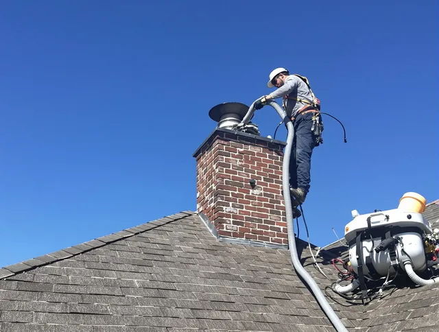 Dedicated Weston Chimney Sweep team member cleaning a chimney in Weston, MA