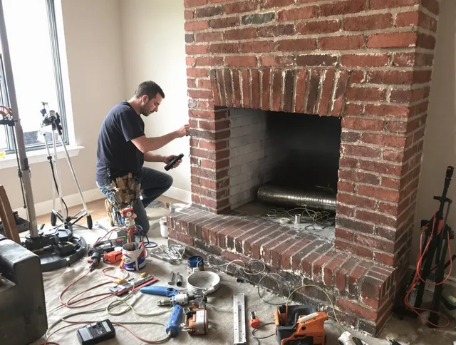 Weston Chimney Sweep specialist finalizing chimney liner service in Weston, MA