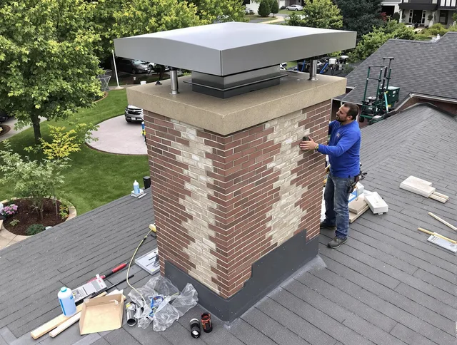 Weston Chimney Sweep team working on a custom chimney remodel in Weston, MA