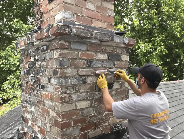 In-progress chimney restoration by Weston Chimney Sweep in Weston, MA